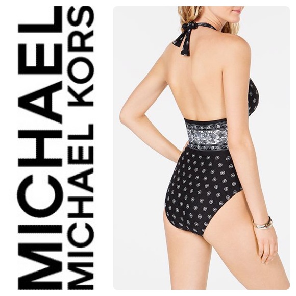 New  Michael Kors Printed Halter 1-Piece Swimsuit - Picture 2 of 4